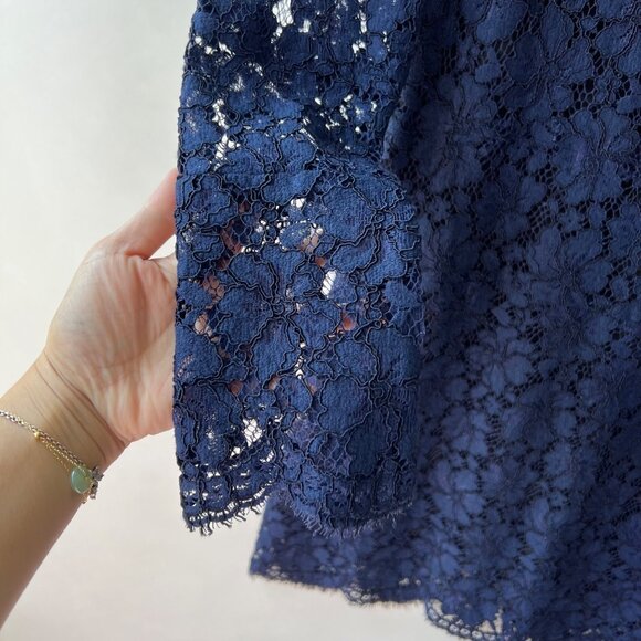 Sandro Paris Mock Neck Scalloped Mini Dress , Navy Lace, Size 2 O43 - Picture 6 of 9